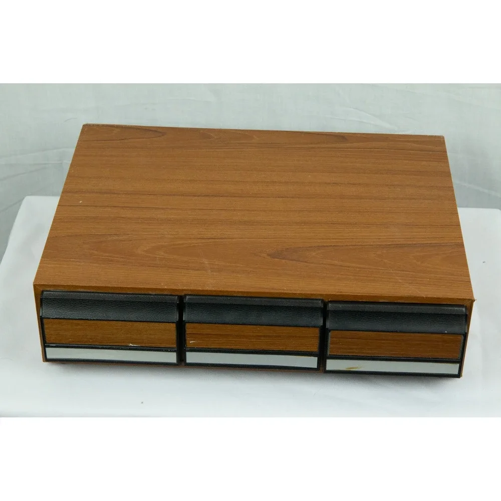 Vintage Cassette Tape Storage Cabinet 3 Drawer Faux Wood Grain Media Organizer